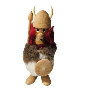 Hans Bolling Viking Danish Modern Teak Wood Figure Shield Spear Fur